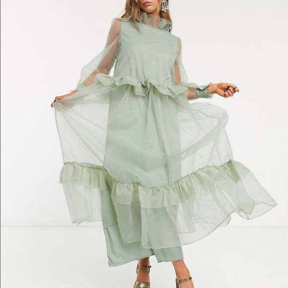 Sister Jane Dresses & Skirts - Sister Jane organza ruffle green maxi dress